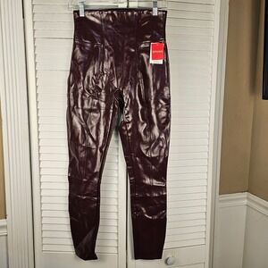 NWT Spanx Womens Ruby Red Faux Patent Leather Leggings Medium